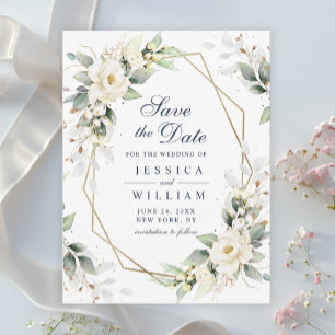 Elegante weiße Rosé-Grün-Hochzeit Merkt euch diese Postkarte