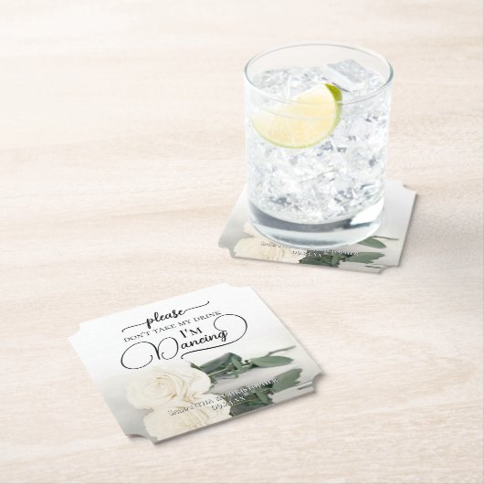 Elegante weiße Rose Nehmt mir nicht die Hochzeit m Untersetzer (Vor Ort)