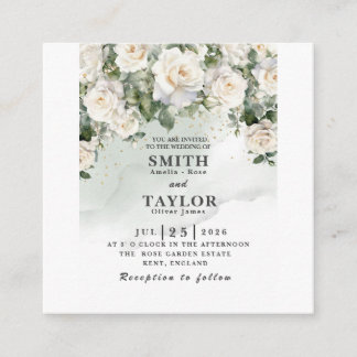 Elegante weiße Rose Salbei-grüne Hochzeitseinladun Begleitkarte