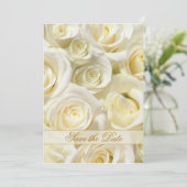 Elegante, weiße Rose Save the Date Einladung (Stehend Vorderseite)