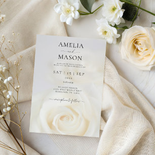 Elegante weiße Rose Skript Hochzeitseinladung Einladung