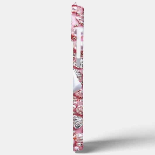 Elegante weiße Rose und glänzende, rosa Perlen Case-Mate iPhone Hülle (Rückseite / Links)