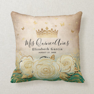Elegante Weiße Roségold-Grüne Quinceanera Kissen