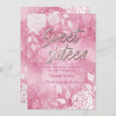 Elegante, weiße Rosen, 16 . Geburtstag Einladung (Vorne/Hinten)