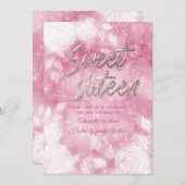 Elegante, weiße Rosen, 16 . Geburtstag Einladung (Vorne/Hinten)