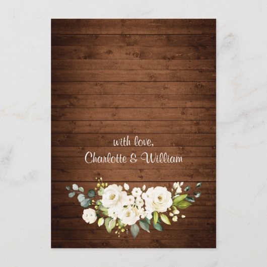 Elegante Weiße Rosen an der Spitze Rustikale Hochz Begleitkarte (Rückseite)