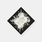 Elegante weiße Rosen auf der Black Wedding Bible V Serviette (Ecke)