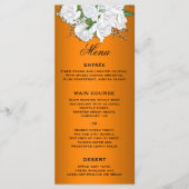 Elegante weiße Rosen auf Orange Wedding Menu Menükarte (Vorderseite)