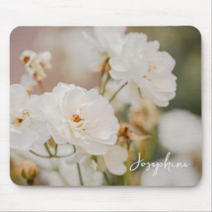 Elegante weiße Rosen-Blumenfoto mit individuellem  Mousepad
