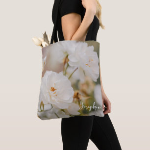 Elegante weiße Rosen-Blumenfoto mit individuellem Tasche