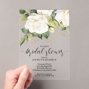 Elegante weiße Rosen Brautparty Acryl-Einladung Acryleinladungen