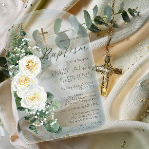 Elegante weiße Rosen Eukalyptus Floral Mädchen Tau Acryleinladungen