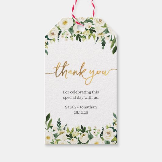 Elegante Weiße Rosen & GoldWedding Danke, dass Sie Geschenkanhänger (Vorderseite)