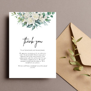Elegante Weiße Rosen Grüne Florale Hochzeit Dankeskarte