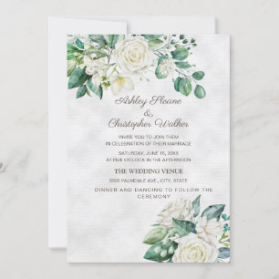 Elegante weiße Rosen Grüne Hochzeit Einladung
