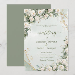 Elegante weiße Rosen Hochzeit Einladung