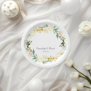Elegante weiße Rosen Hochzeit Pappteller