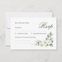 Elegante weiße Rosen-Hochzeit-RSVP-Karte