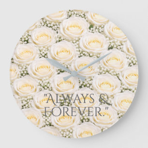 Elegante weiße Rosen personalisierte Blumen-Uhr Große Wanduhr