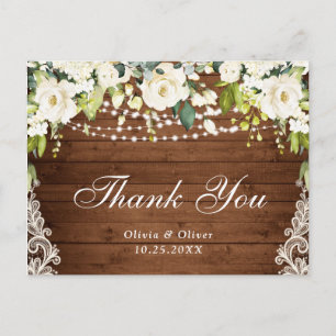 Elegante weiße Rosen Spitze rustikale Dankeskarten Postkarte