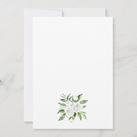 Elegante Weiße Rosen und Gipskraut Hochzeit Einladung (Rückseite)