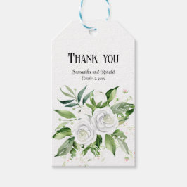 Elegante Weiße Rosen und Gipskraut Hochzeit Geschenkanhänger