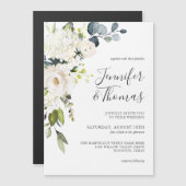 Elegante Weiße Rosen und Hydrangeas Hochzeit Magnetkarte (Vorne/Hinten)