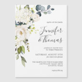 Elegante Weiße Rosen und Hydrangeas Hochzeit Magnetkarte (Vorderseite)