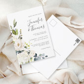 Elegante Weiße Rosen und Hydrangeas Hochzeit Postkarte