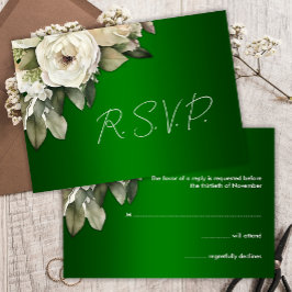 Elegante Weiße Rosen und Smaragdgrüne UAWG RSVP Karte
