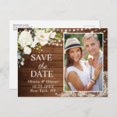 Elegante Weiße Rosen und Spitzen Rustikal Save the Postkarte (Vorne/Hinten)