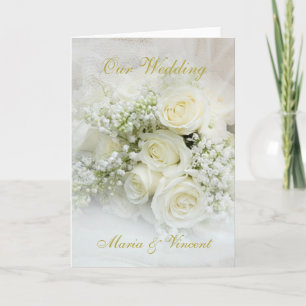Elegante, weiße Rosenbukett Hochzeit Karte