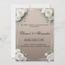 Elegante weiße Rosenhochzeits-Einladung mit Silber