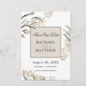 Elegante weiße Rosenknospe Rettete unser Datum Save The Date (Vorne/Hinten)