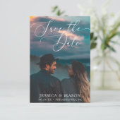 Elegante weiße Save the Date-Karte - Speichern Sie RSVP Karte (Stehend Vorderseite)