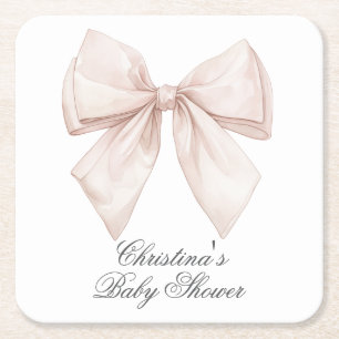 Elegante weiße Schleifen-Baby-Party Rechteckiger Pappuntersetzer