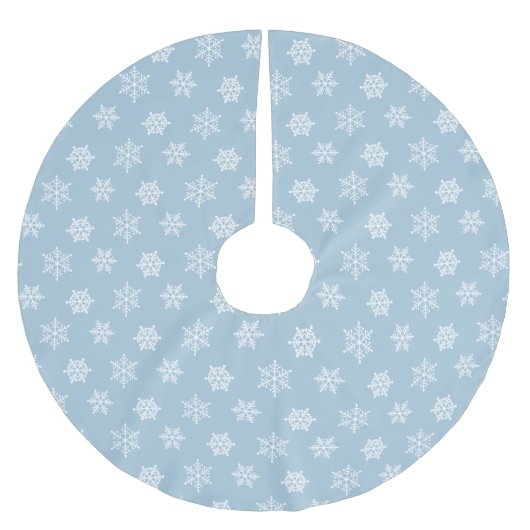 Elegante weiße Schneeflocken auf Light Blue Polyester Weihnachtsbaumdecke (Vorderseite)