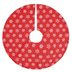 Elegante weiße Schneeflocken auf Rot Polyester Weihnachtsbaumdecke