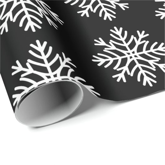 Elegante weiße Schneeflocken auf schwarz Geschenkpapier (Rolleneckpunkt)
