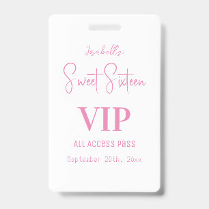 Elegante weiße Schrift Sweet Sixteen Einladung VIP Ausweis