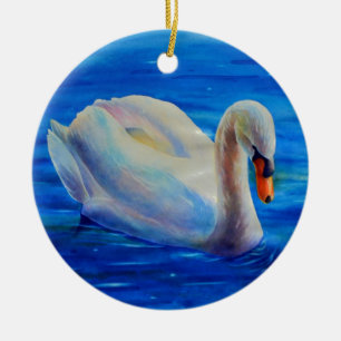 Elegante weiße Schwan-Aquarellmalerei Keramikornament