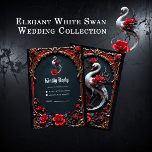 Elegante Weiße-Schwan-Hochzeitskollektion RSVP Karte