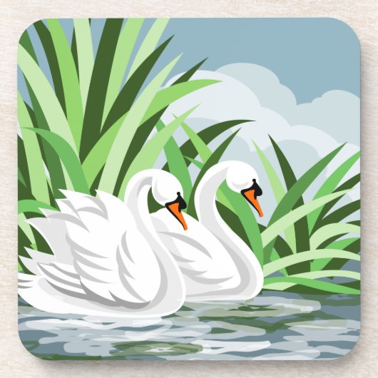 Elegante Weiße Schwäne Getränkeuntersetzer (Vorderseite)