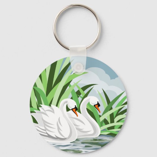 Elegante Weiße Schwäne Schlüsselanhänger (Vorderseite)