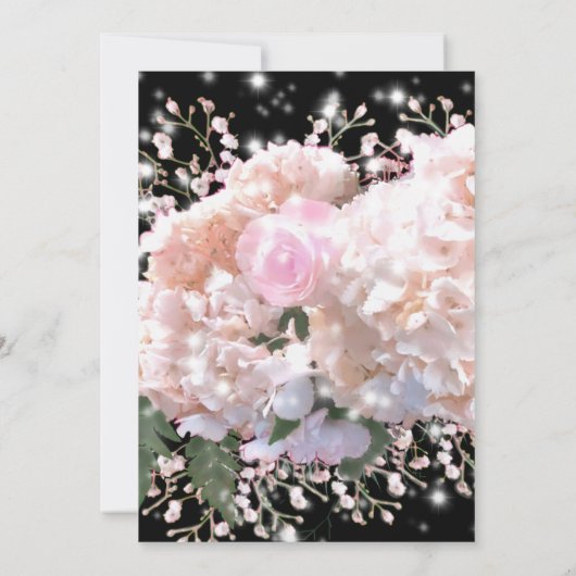 Elegante weiße schwarze Spitzen Blumenrosa Rosen H Einladung (Rückseite)