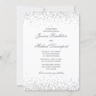 Elegante weiße Silber-Glitter-Hochzeit Einladung
