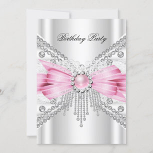 Elegante Weiße Silber Rosa Diamant Geburtstagsfeie Einladung