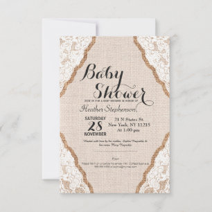 Elegante weiße Spitze auf Jute-Burlap Einladung