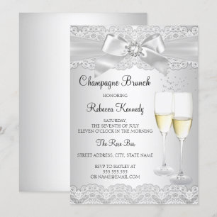 Elegante weiße Spitze Champagner-Brunch-Einladung Einladung
