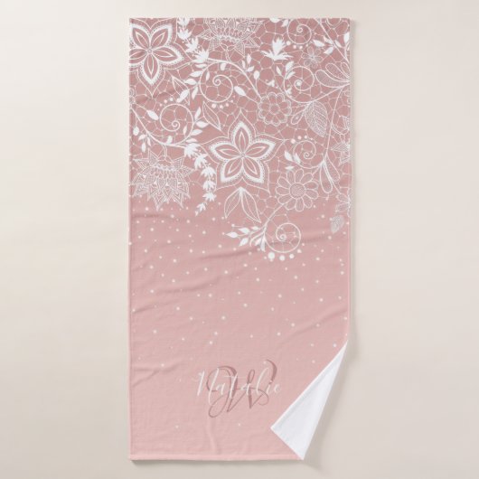 Elegante weiße Spitze mit Blumen und Badhandtuch Set (Badehandtuch)